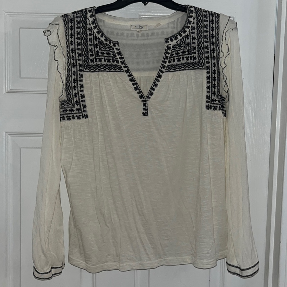 Ivory color Fat Face tunic with black stitching detail